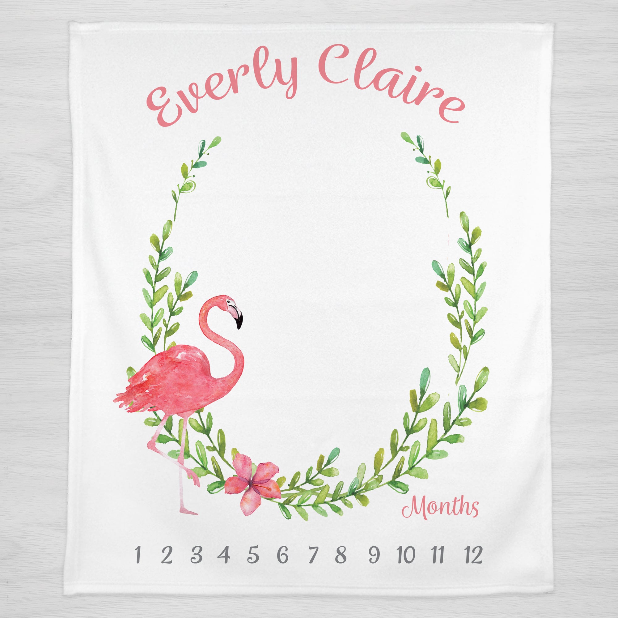Flamingo and green wreath baby milestone blanket | Pipsy.com