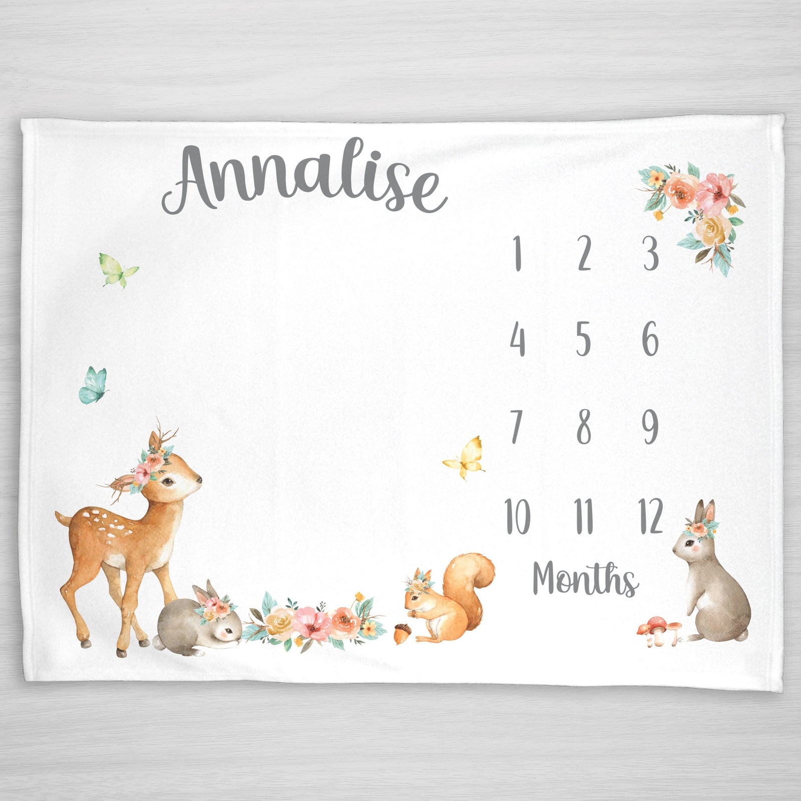 Woodland forrest animals baby milestone blanket | Pipsy.com