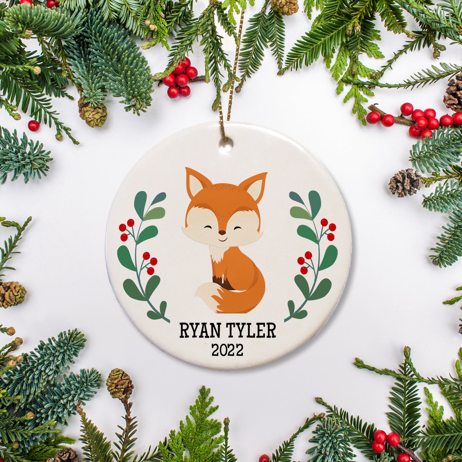 Fox Personalized Christmas Ornament with child's name and year. Makes a great keepsake gift