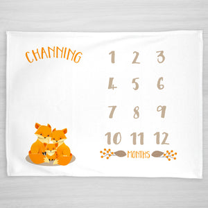 Fox Milestone Baby Blanket, Personalized with name
