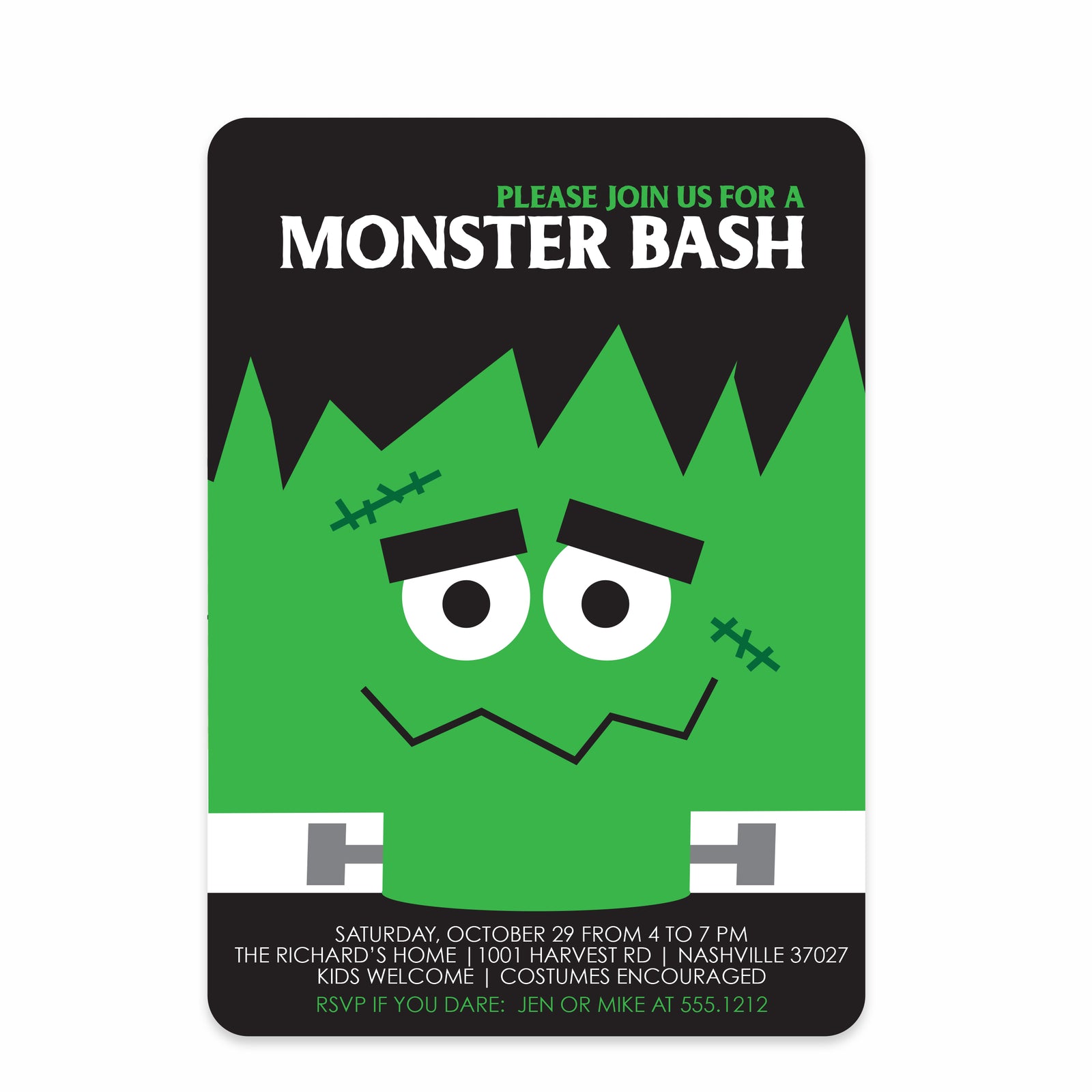 Frankenstein Halloween Invitation | Printed Cardstock | PIPSY.COM