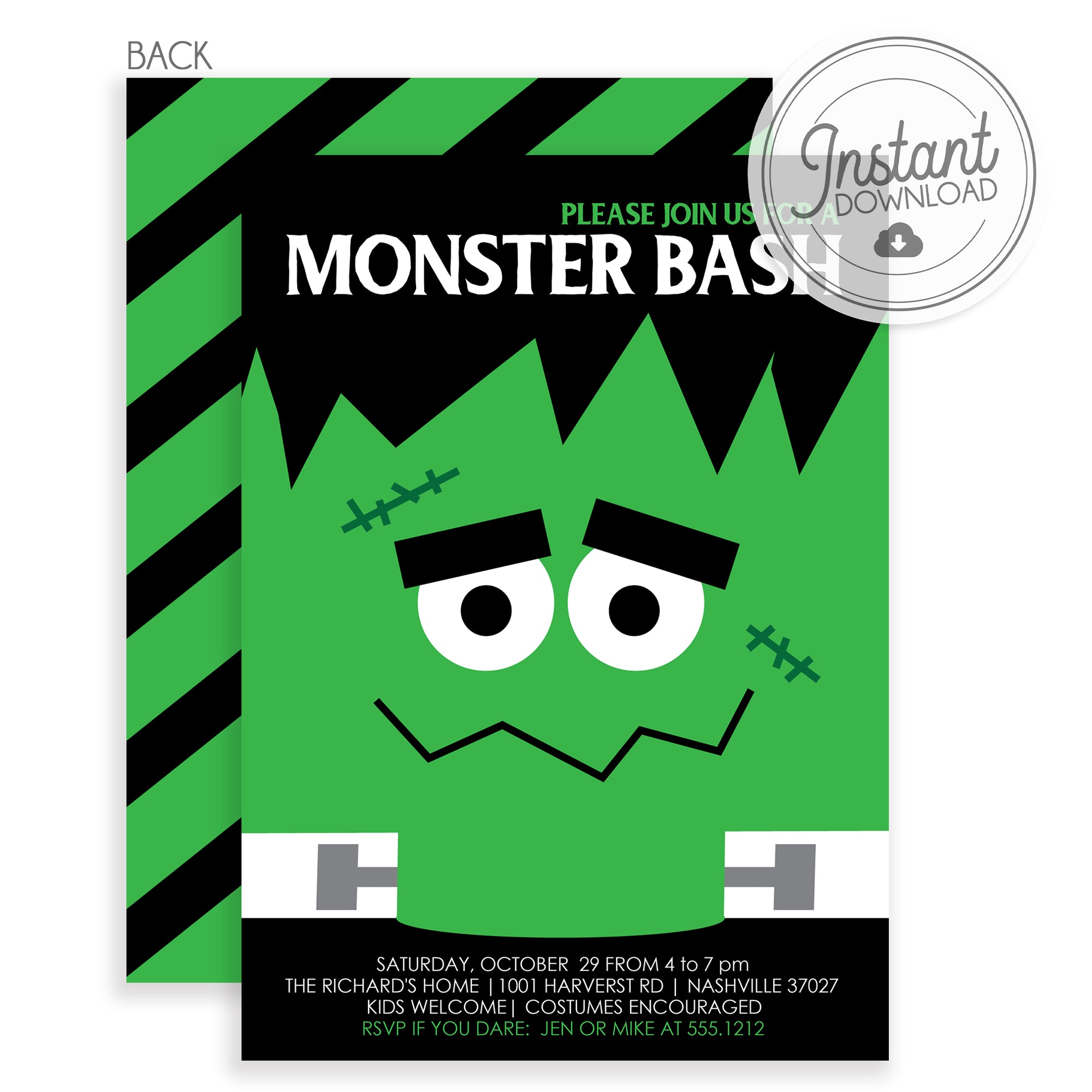 Frankenstein Halloween Invitation | Instant Download | Templett | PIPSY.COM