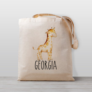 Giraffe Kids Personalized Tote Bag, 100% natural cotton canvas