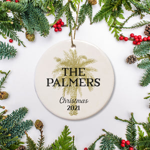 Gold Palm Tree Personalized Christmas Ornament | First Christmas as Mr & Mrs | Pipsy.com