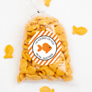 Goldfish Valentine's Day Stickers | 2.5" Round Valentine's Day Sticker for candy bag | Classroom Party | Personalized stickers | PIPSY.COM