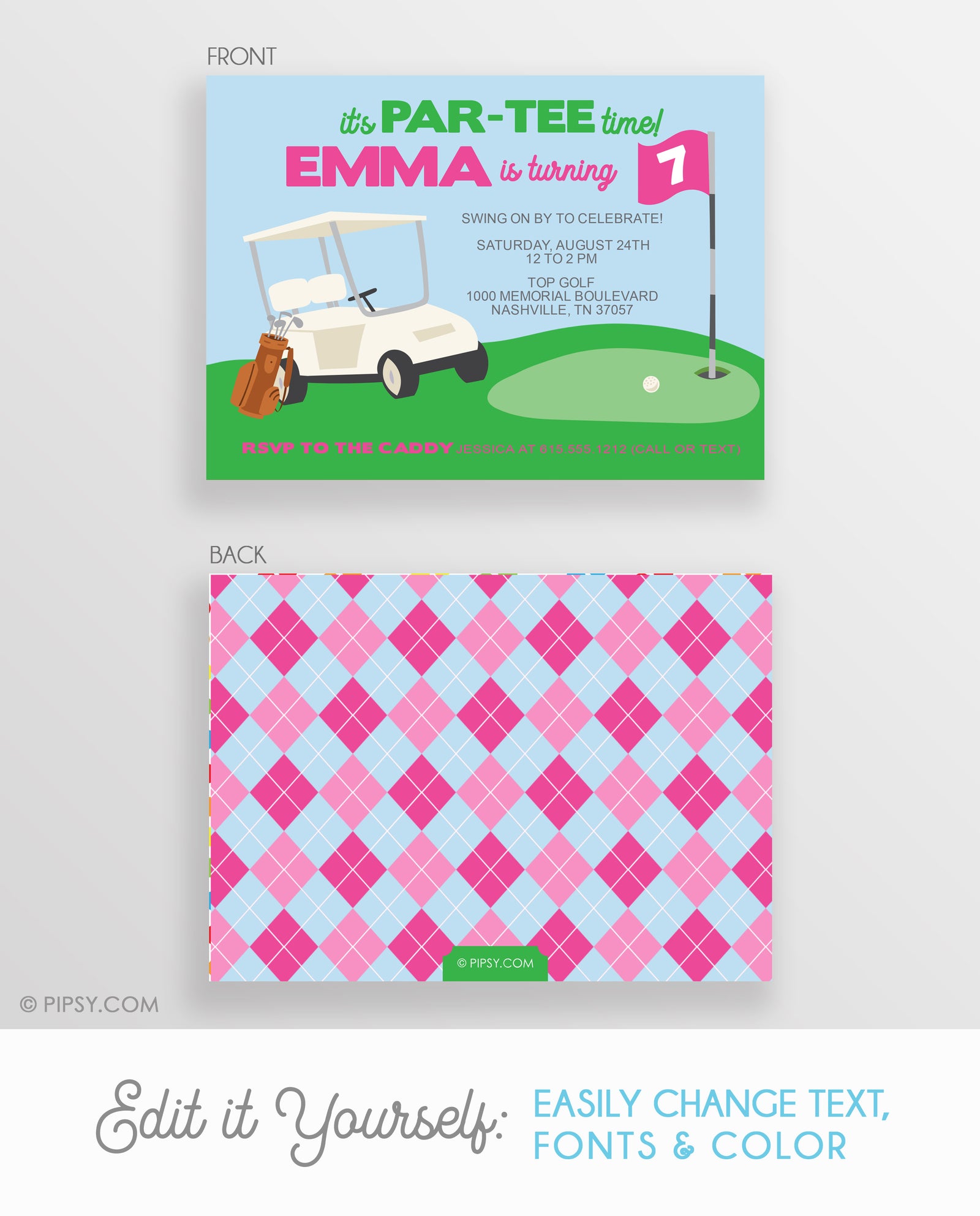 Golf Birthday Invitation PINK (DIY Templett)