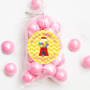Valentine, I CHEWS you! | bubble gum machine | 2.5" round stickers for candy bags | yellow chevron |PIPSY.COM