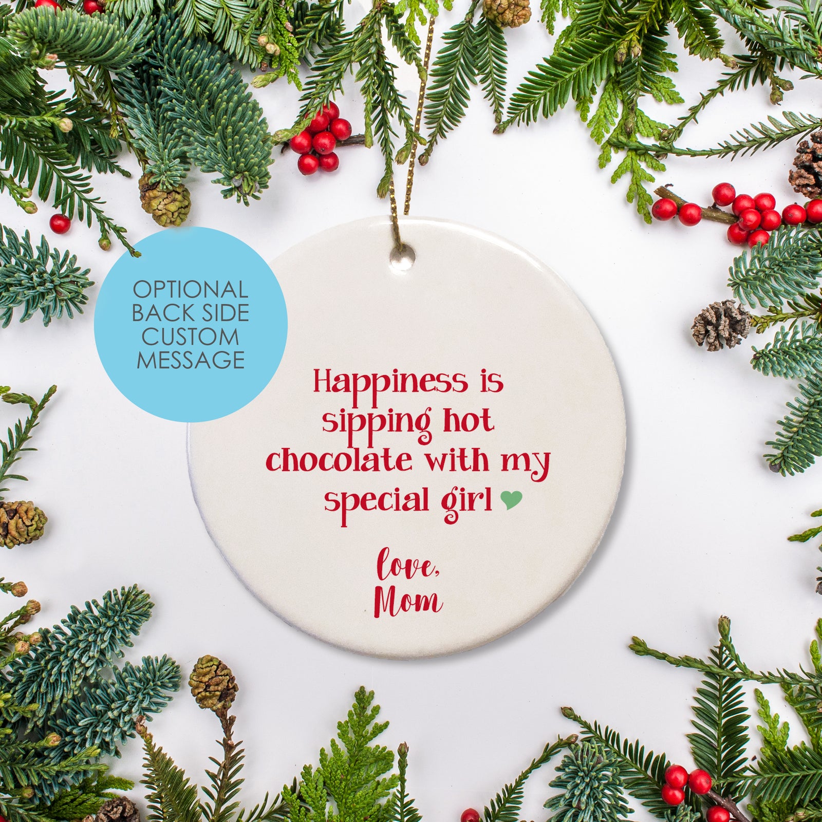 Hot Chocolate Christmas Ornament, personalized with the name and year, free gift box