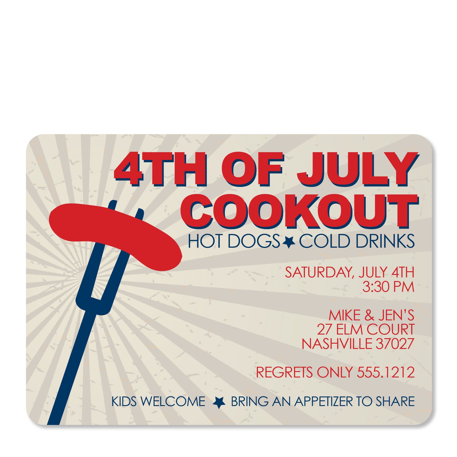 4th of July Invitation, Backyard Barbacue BBQ, Hot Dog, PIPSY.COM