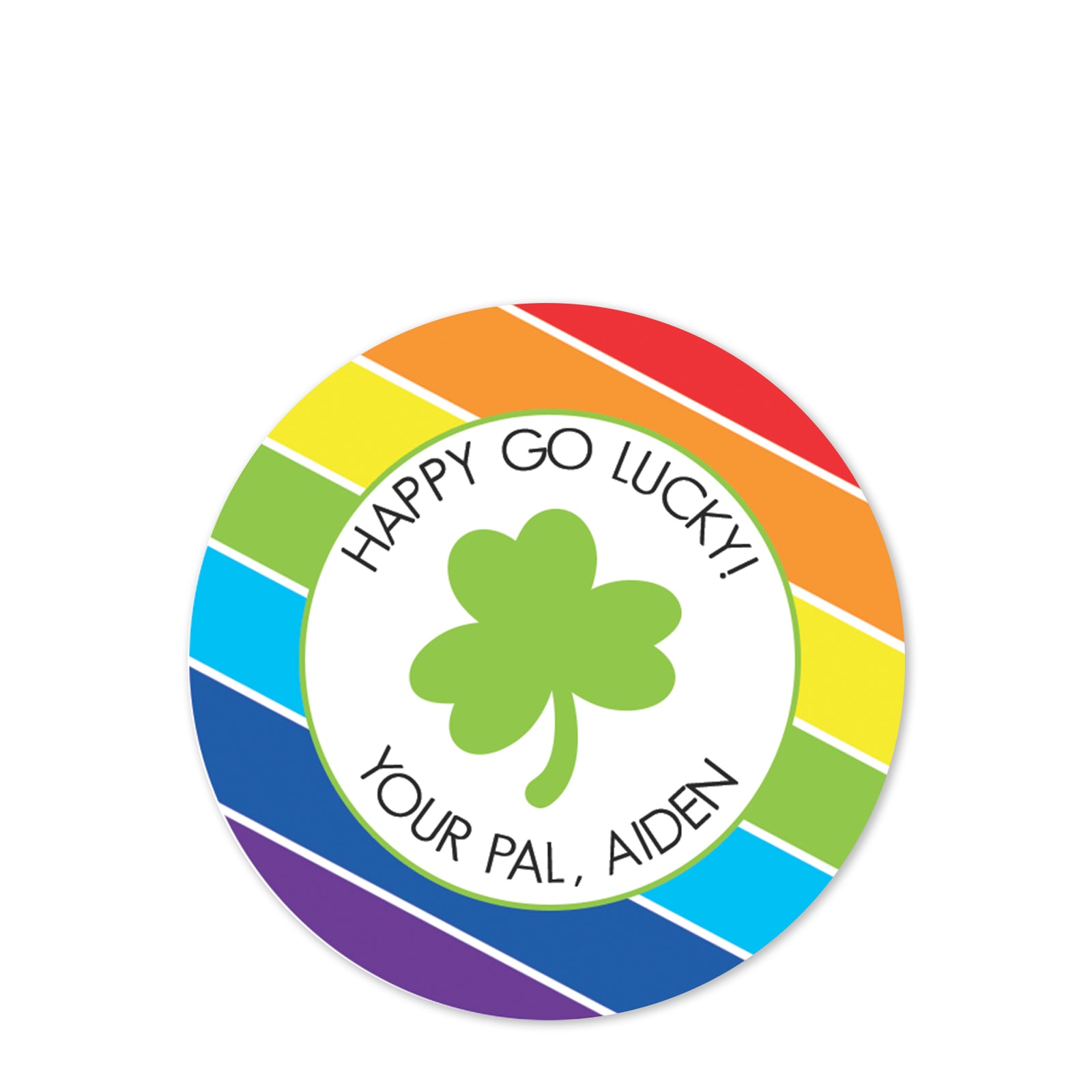Happy Go Lucky, Rainbow shamrock Personalized Happy St. Patrick's Day class treat bag sticker, round matte stickers, 2.5", Pipsy.com