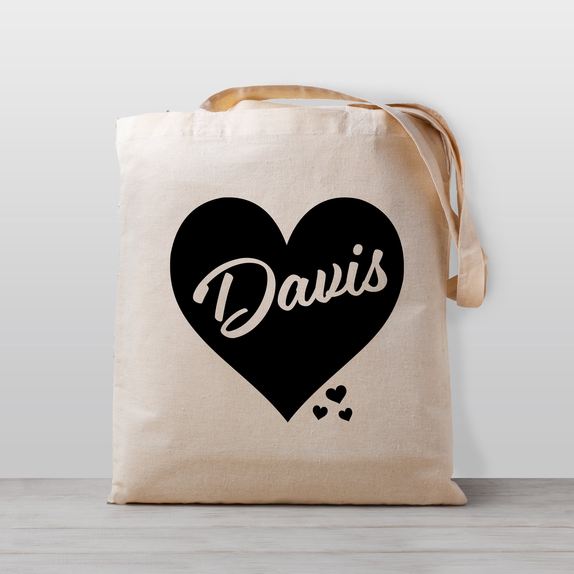 Personalized Kids' Tote Bag with a large heart, graphic can be printed in any color, 100% natural cotton canvas