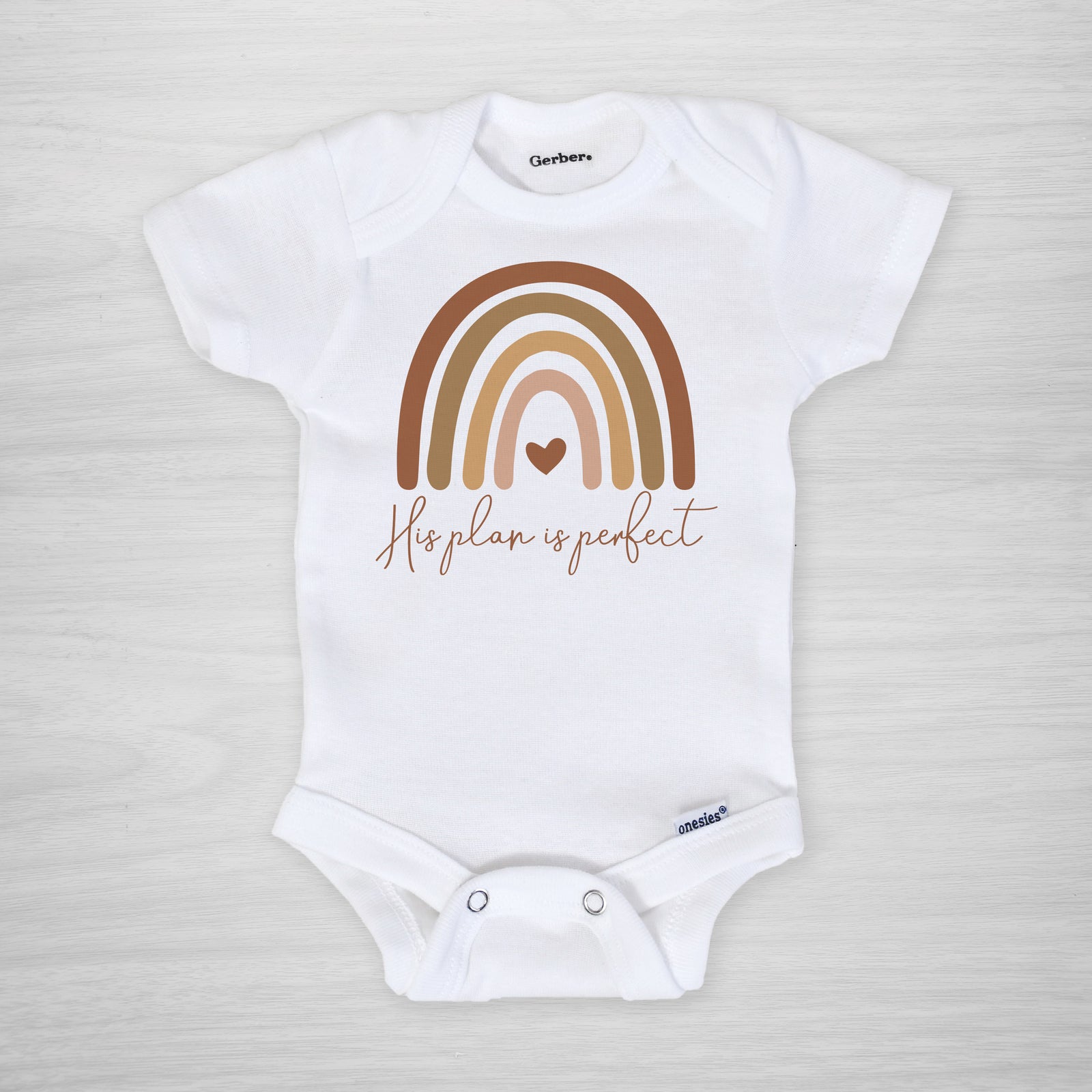 His Plan is Perfect Gender Neutral Boho Rainbow Onesie, short sleeved