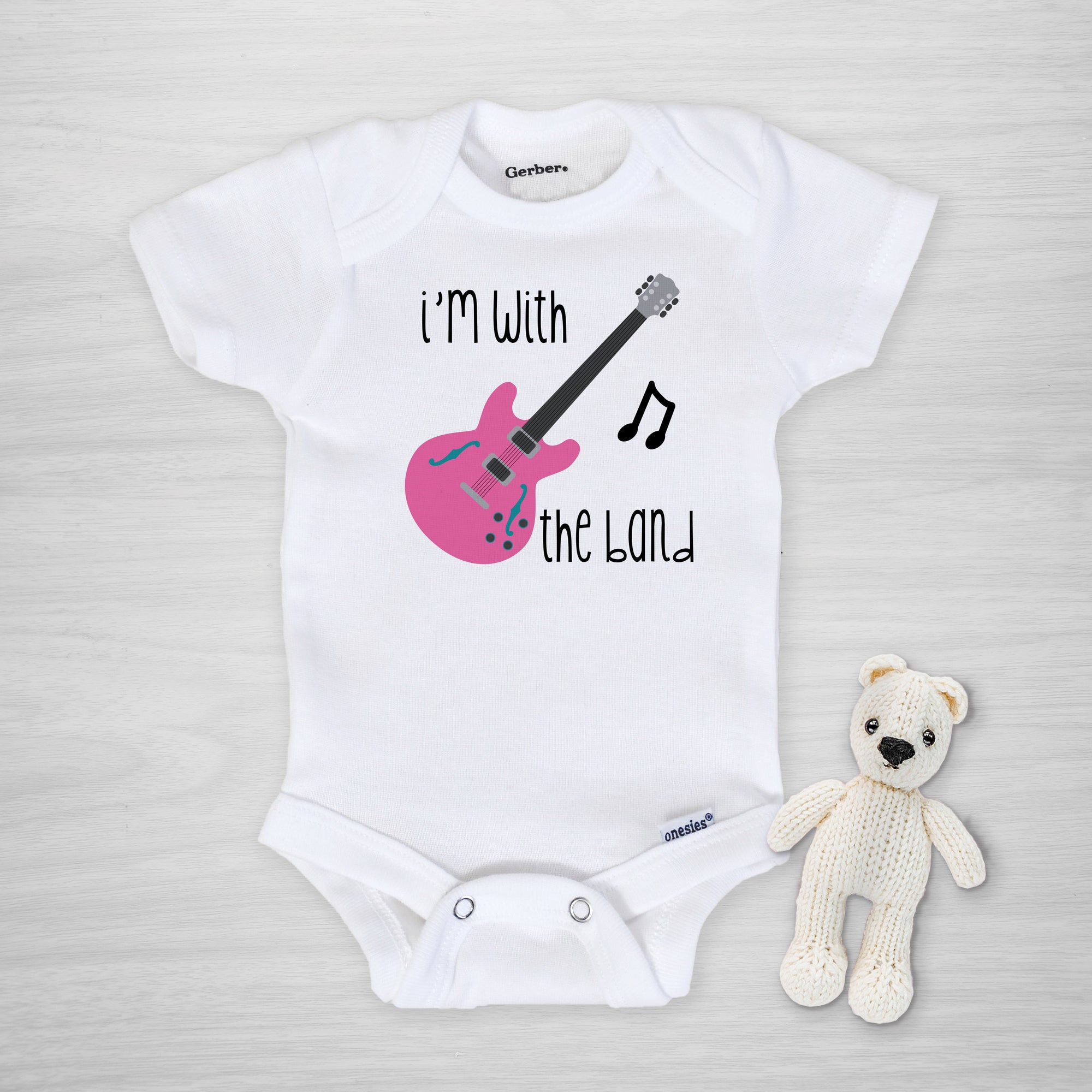I'm with the band, pink guitar, Gerber Onesie®, short sleeved