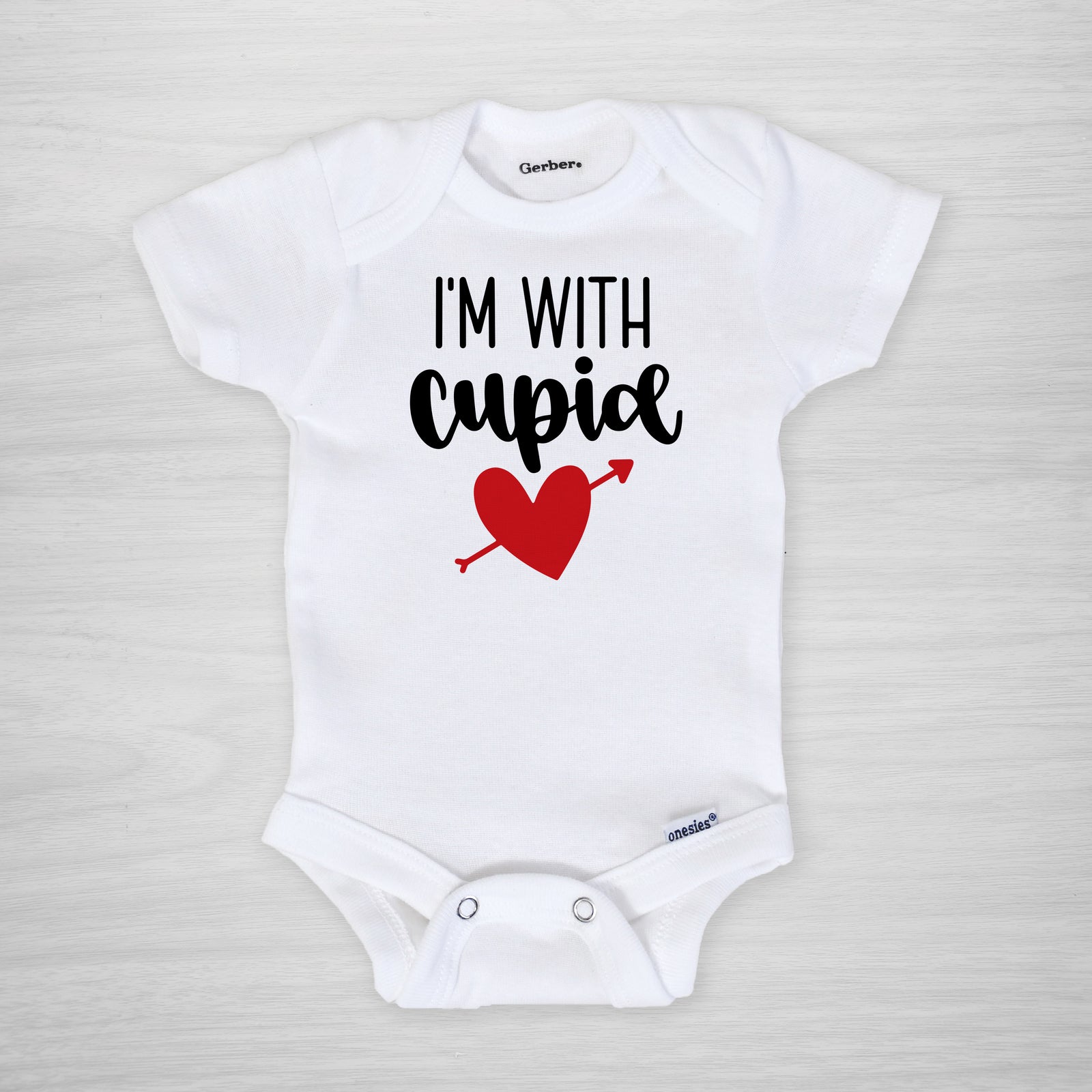I'm with Cupid Valentine's day onesie, short sleeved