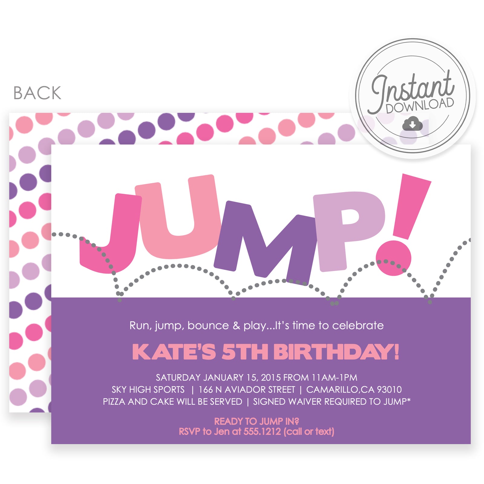Jump Birthday Invitation | Templett Invitation | Instant Download | PIPSY.COM | Primary Colors