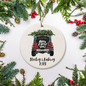 Personalized Christmas Ornament | Red Jeep | Merry Christmas | Pipsy.com