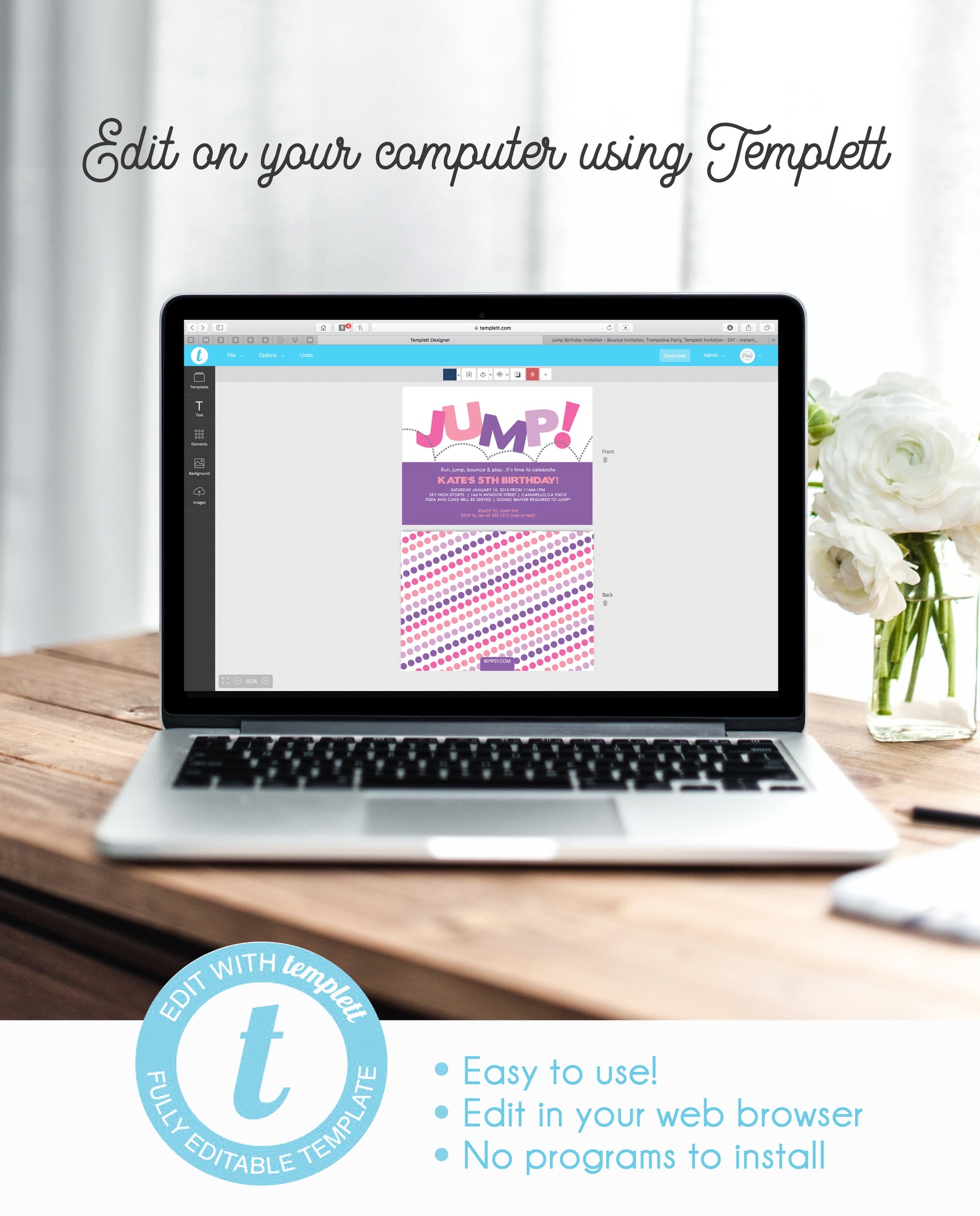 Jump Birthday Invitation | Templett Invitation | Instant Download | PIPSY.COM | Primary Colors