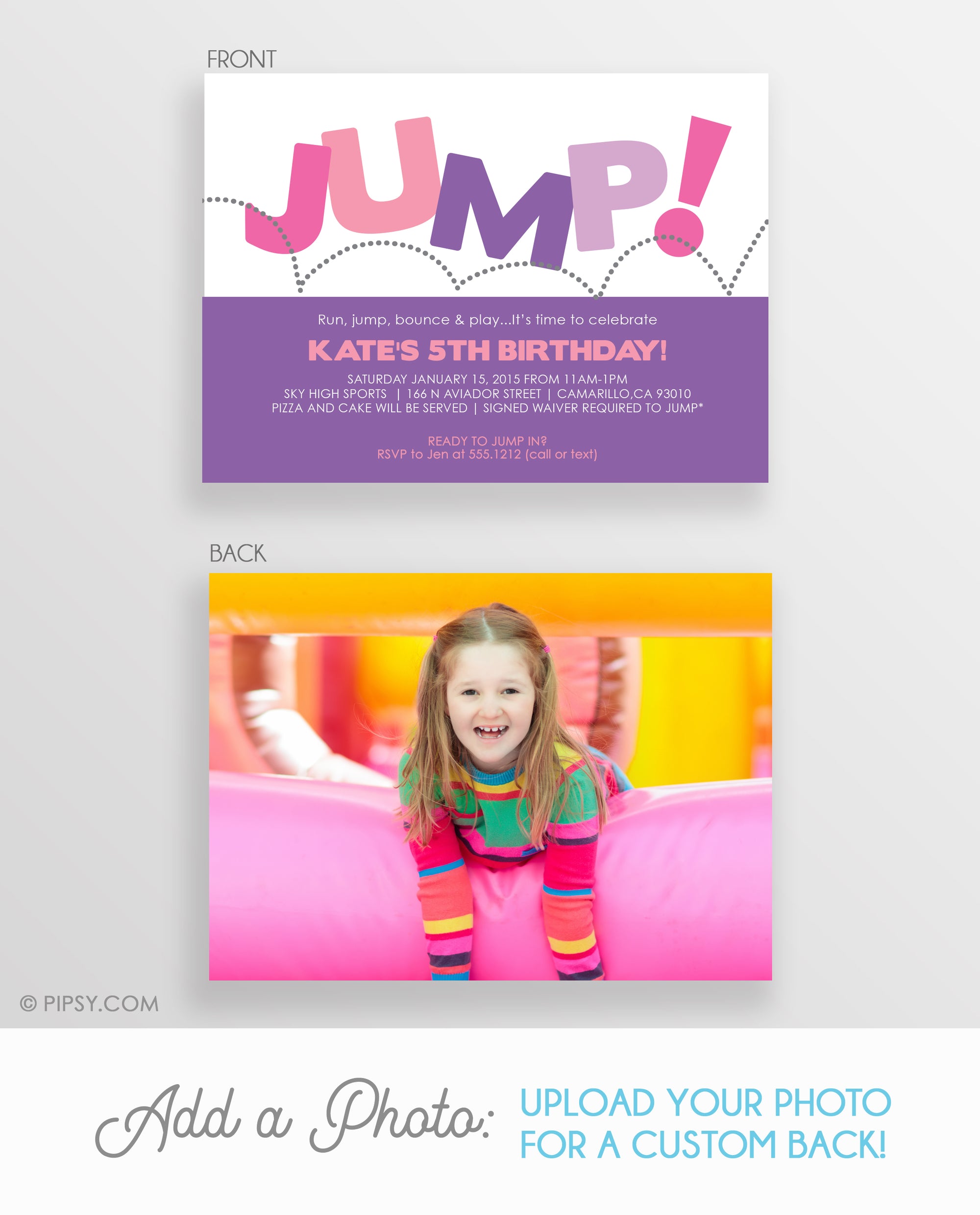 Jump Birthday Invitations, Pink & Purple (DIY Printable)