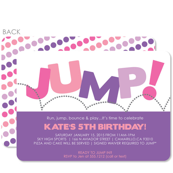 Jump Invitation Printable or Printed With FREE SHIPPING Jump