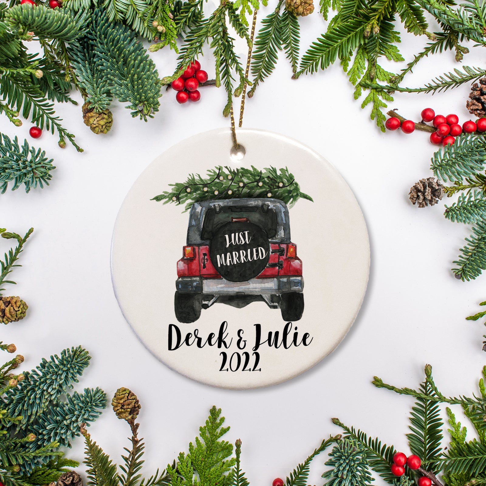 Just married Jeep Ornament | Keepsake Wedding Gift | Pipsy.com