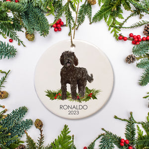 Personalized Pet Christmas Ornament, featuring a black labradoodle doodle dog
