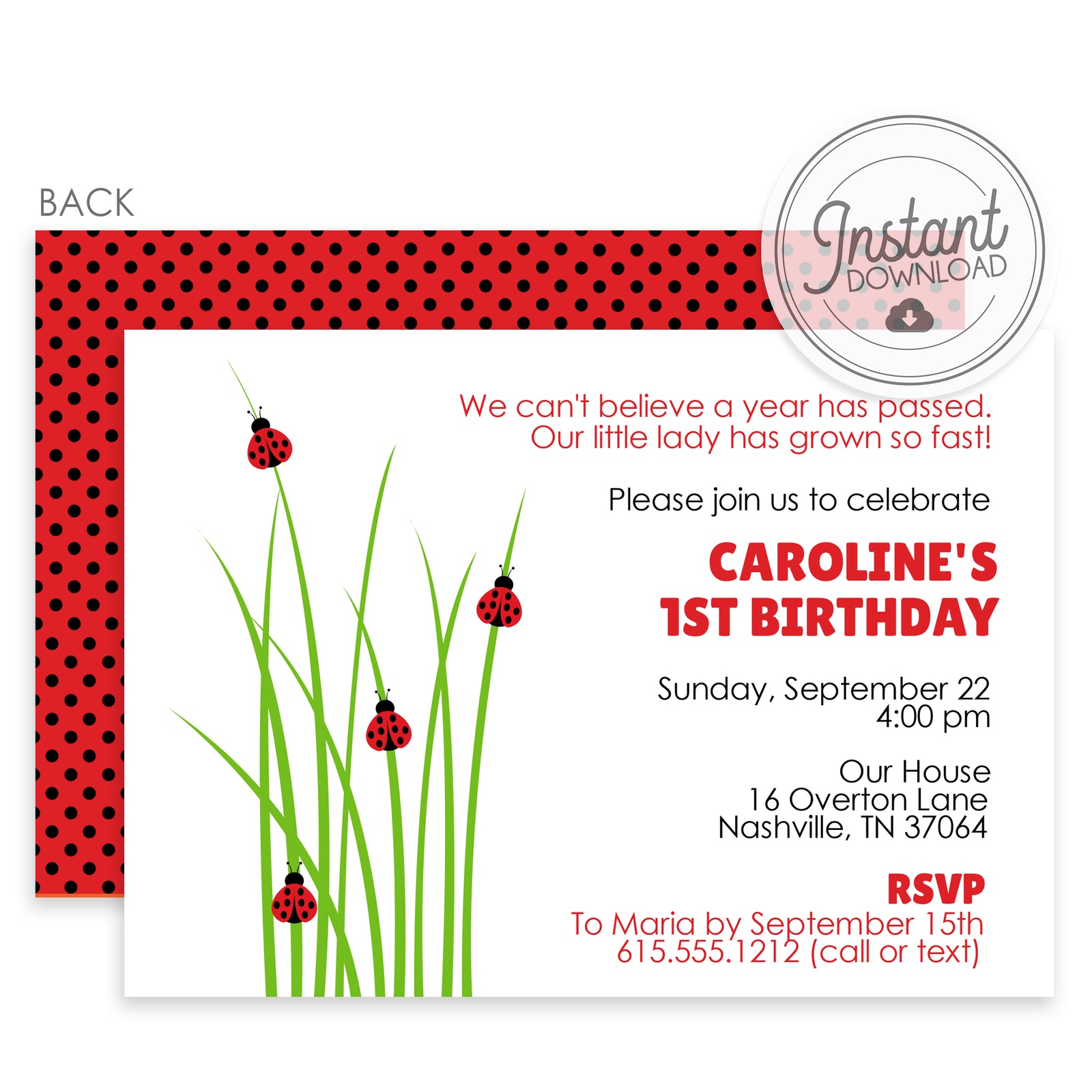 Ladybug Birthday Invitations (DIY Printable)