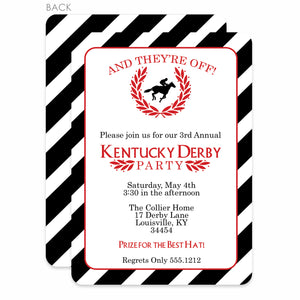 Kentucky Derby Invitation, Printed Cardstock with Envelopes, Laurel Design in Black and Red, Pipsy.com