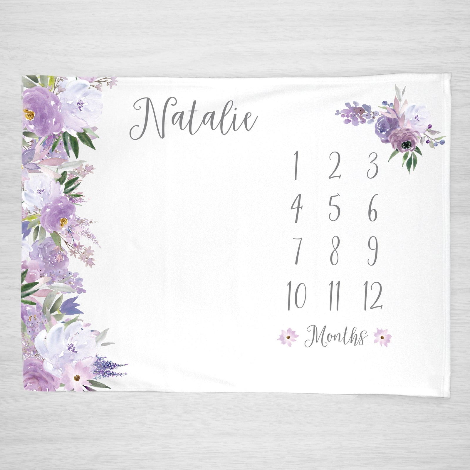 Lavender Floral Milestone Baby Blanket, in multiple fabrics and sizes