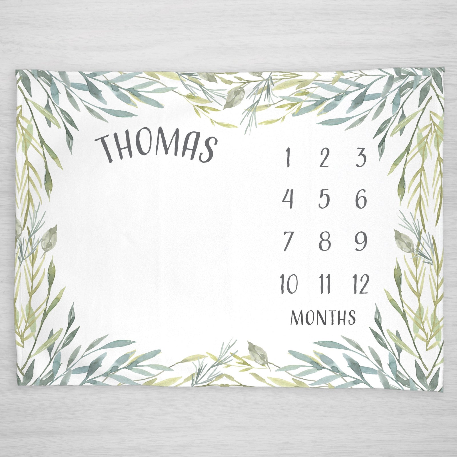 Leaf Frame Gender Neutral Personalized Milestone Blanket, Greenery