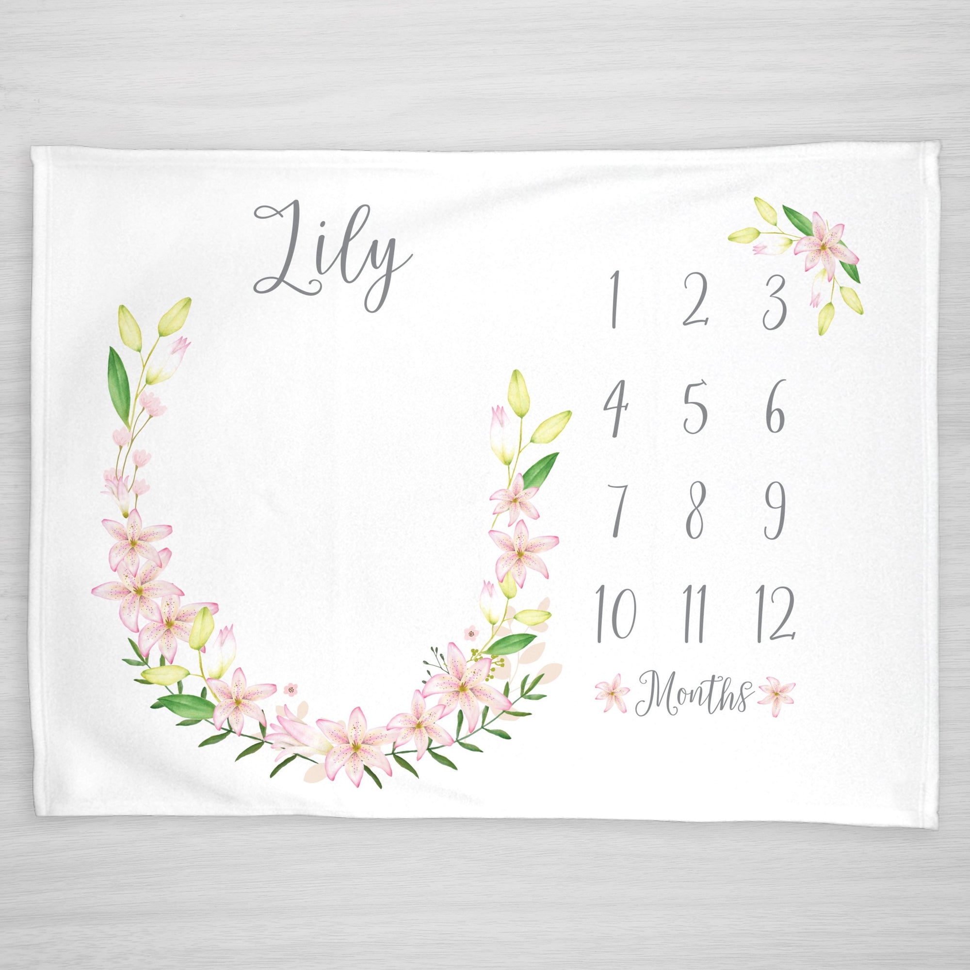 Lily Floral Milestone Blanket, Personalized with Girl's Name