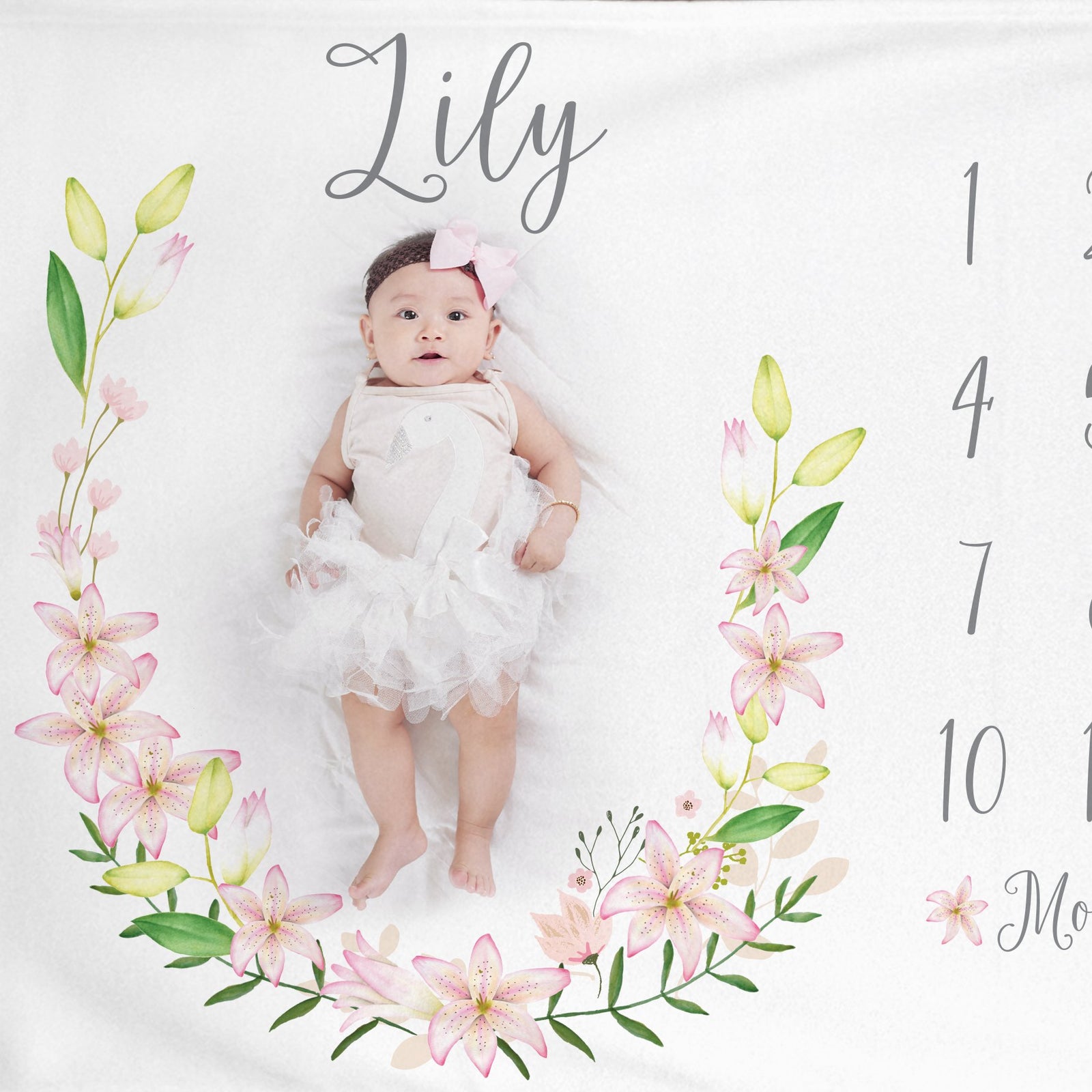 Lily Floral Milestone Blanket, Personalized with Girl's Name