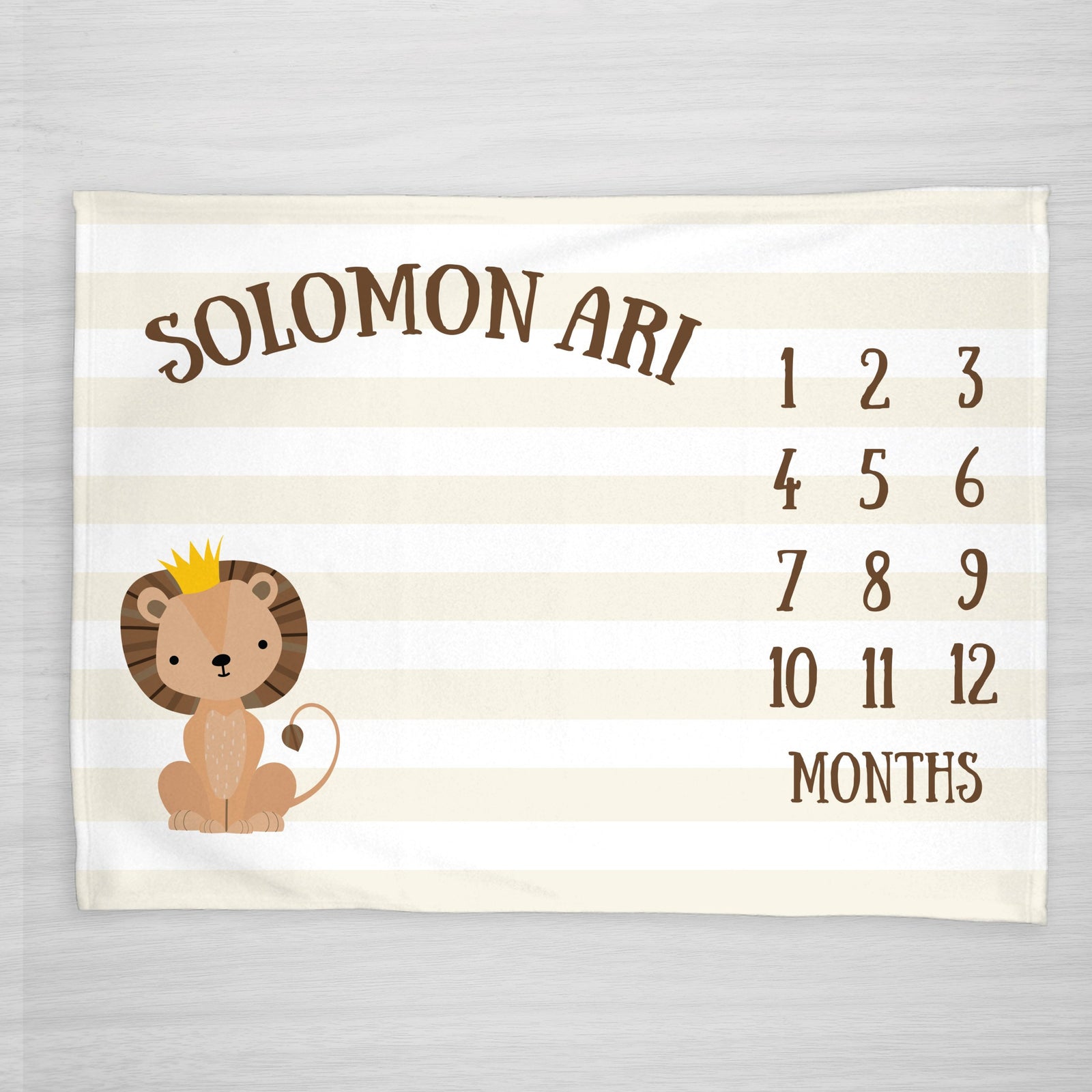 Lion with Crown Personalized Milestone Blanket, King of the Jungle, Neutral