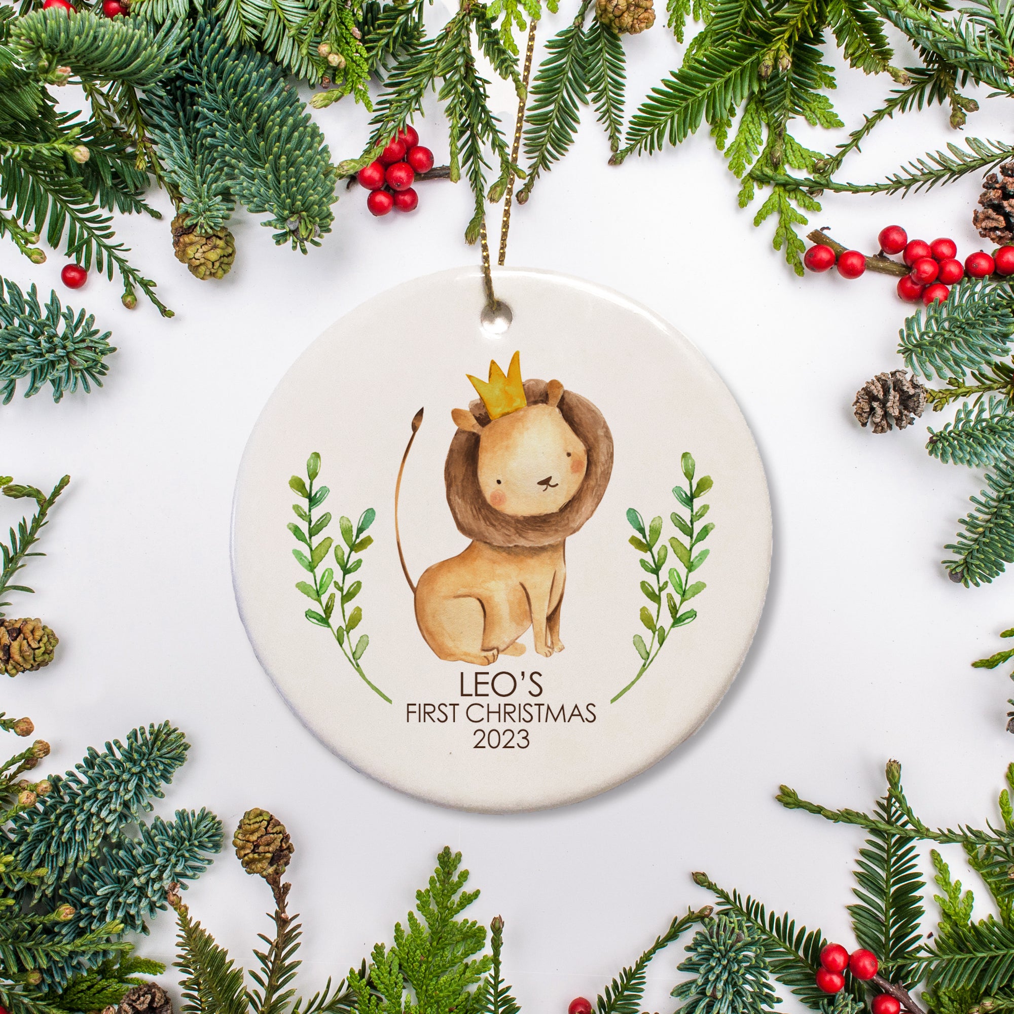 Lion Christmas Ornament, Baby's First Christmas. Perosnalized