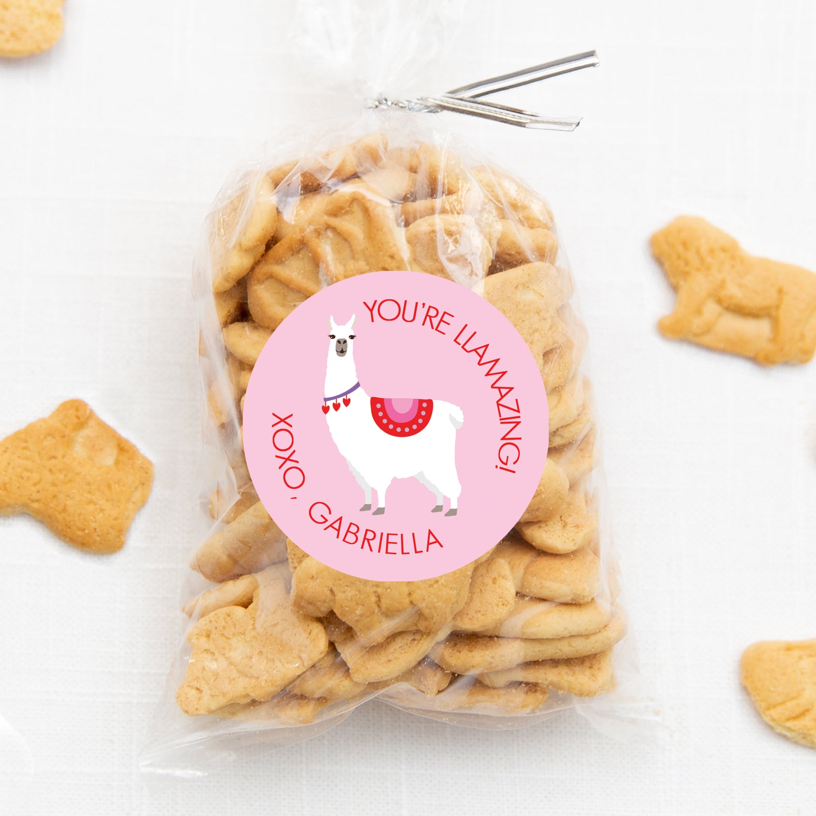 Llama Valentine's Day sticker | Round | Treat bags | 2.5" Round Valentine's Day Sticker for candy bag | Classroom Party | Personalized stickers | PIPSY.COM