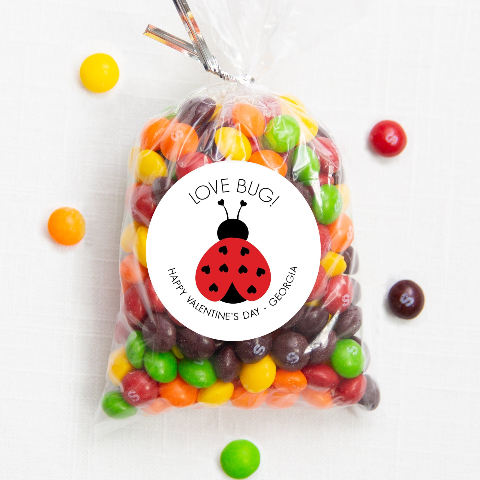 Love Bug | Happy Valentine's Day | 2.5" Round Valentine's Day Sticker for candy bag | Classroom Party | Personalized stickers | PIPSY.COM