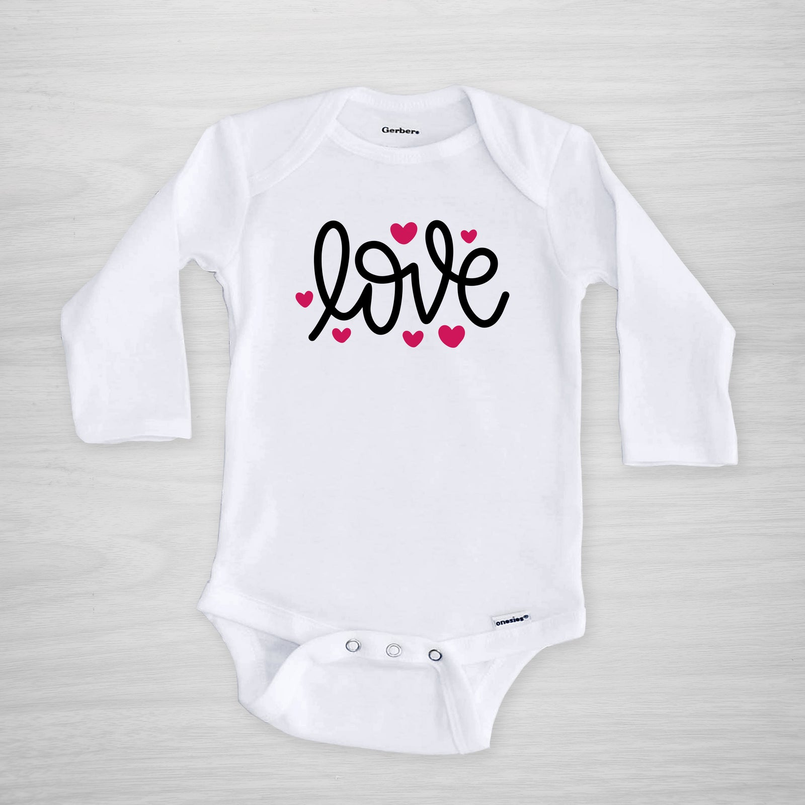Love with pink hearts valentine's day onesie, long sleeved