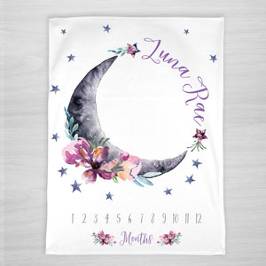 Luna Moon and Stars Floral Milestone Blanket, Personalized with Baby's Name