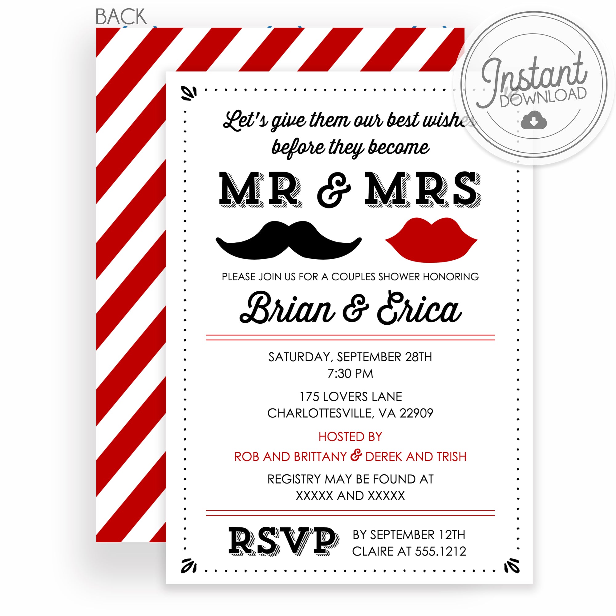 Mr and Mrs Bridal Shower Invitation, DIY Editable Templett Instant Download, PIPSY.COM