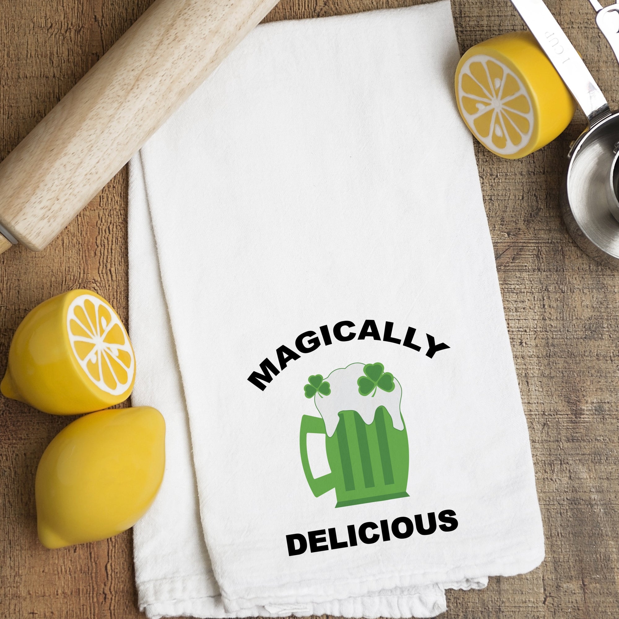 St. Patrick's Day Tea Towel, Flour Sack Towel, Green Beer Magically Delicious, PIPSY.COM
