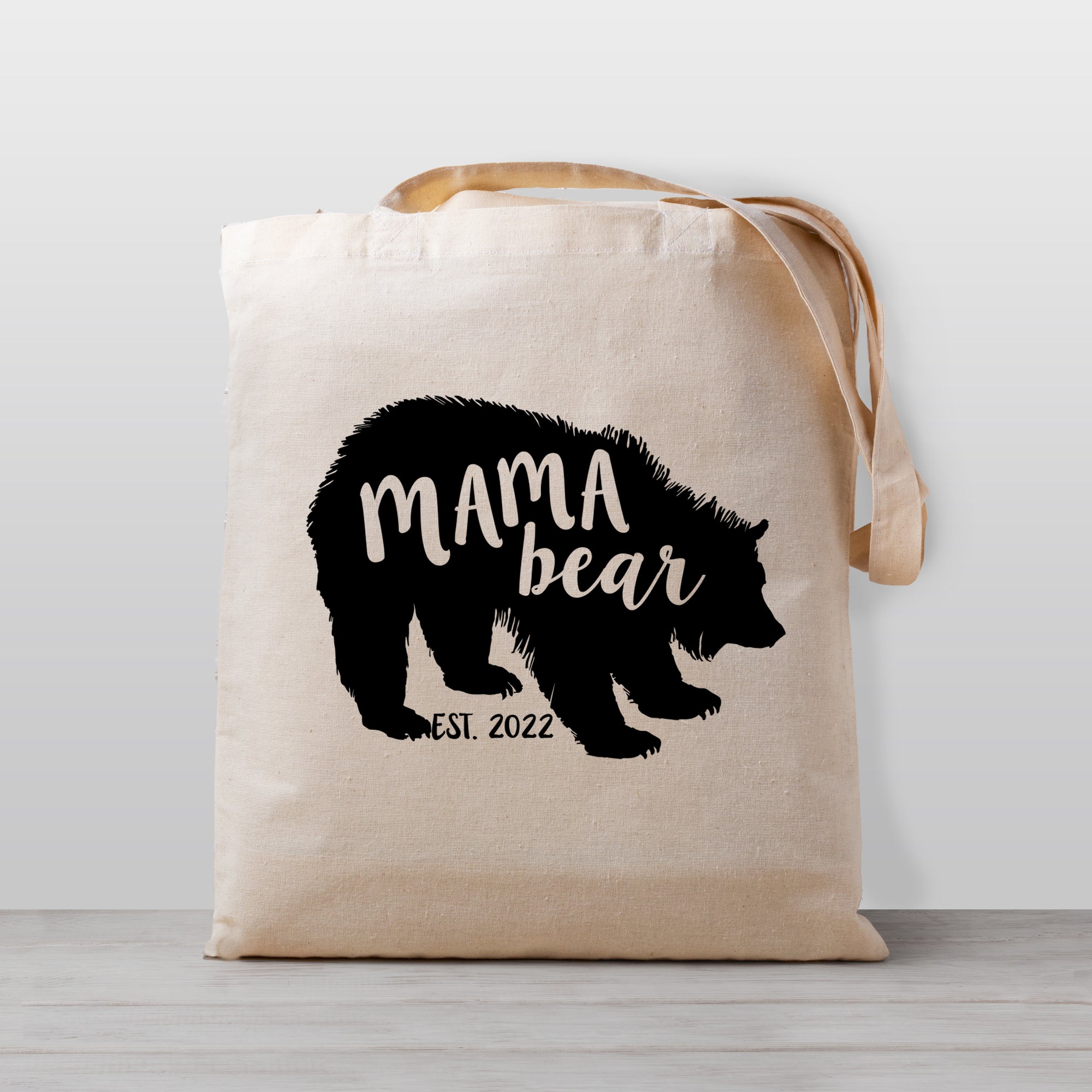 Mama Bear Tote bag with "established year" as a custom option, 100% natural cotton canvas