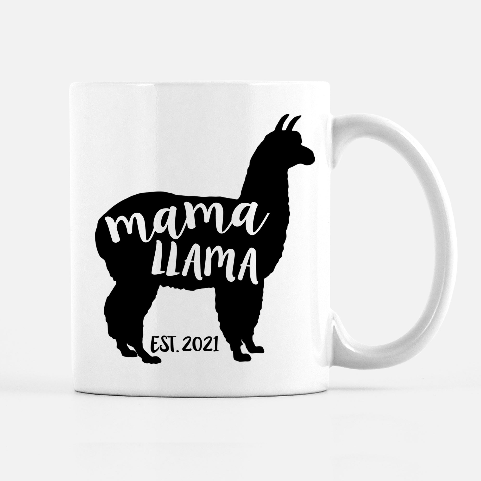 mama llama pregnancy announcement coffee mug, with custom date, PIPSY.COM