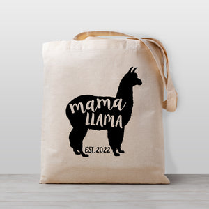 Mama Llama tote bag with custom "established" year, 100% natural cotton canvas, graphic can be printed in other colors