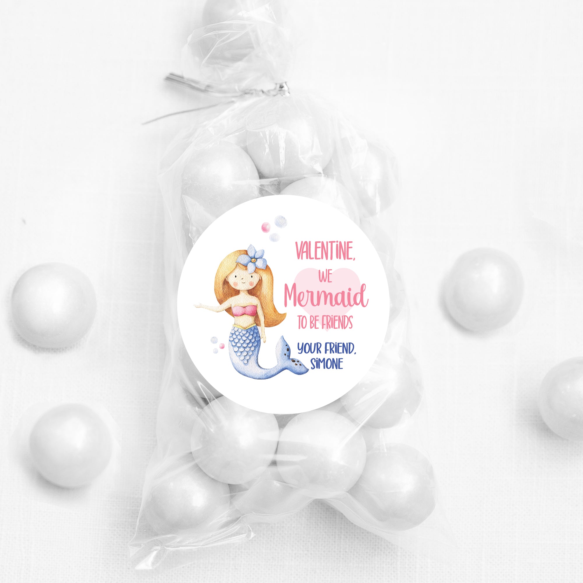 Personalized Valentine's Day stickers - We were mermaid to be friends - round 2.5" stickers - Matte finish