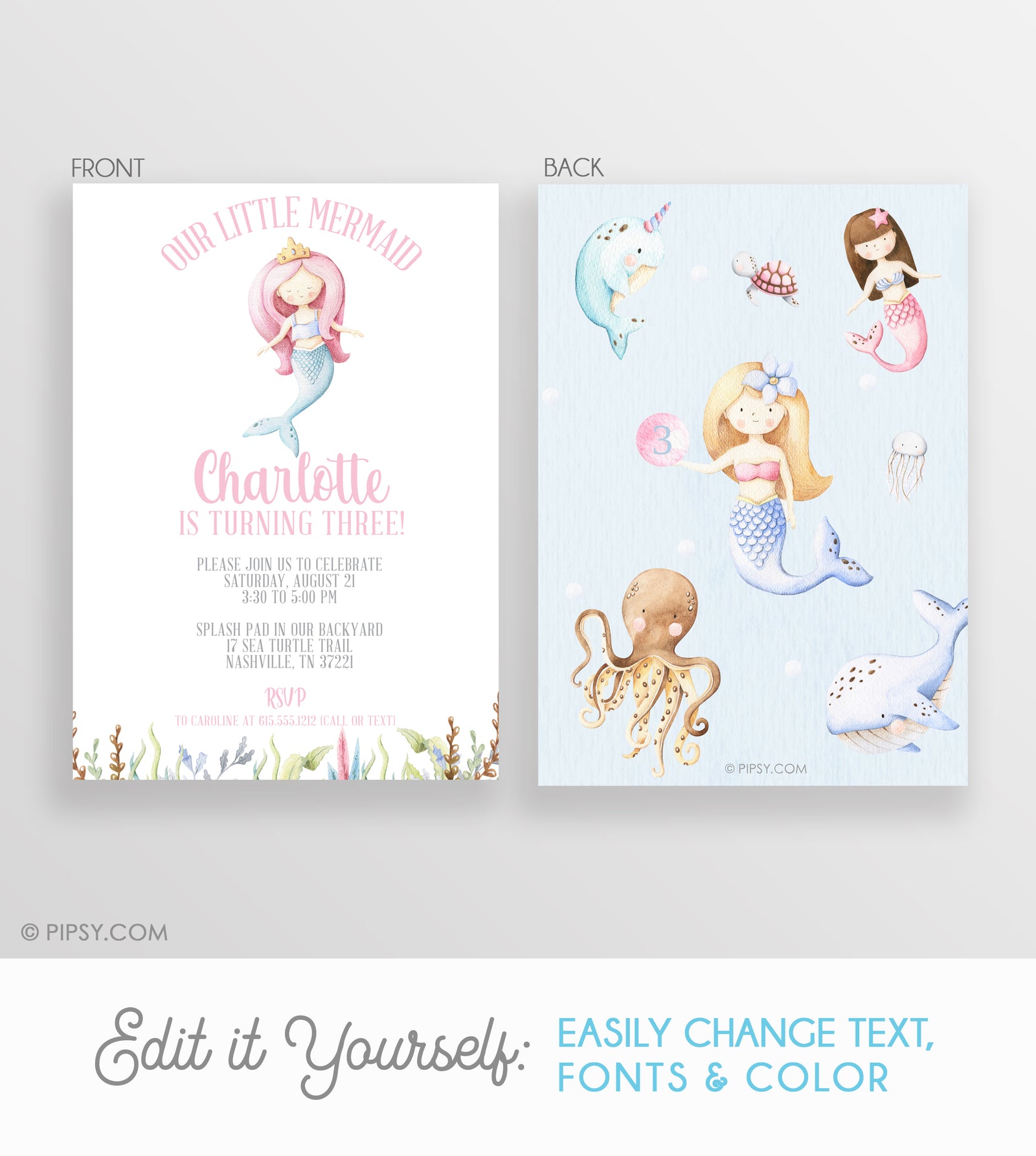 Mermaid Birthday Invitation (DIY Templett)