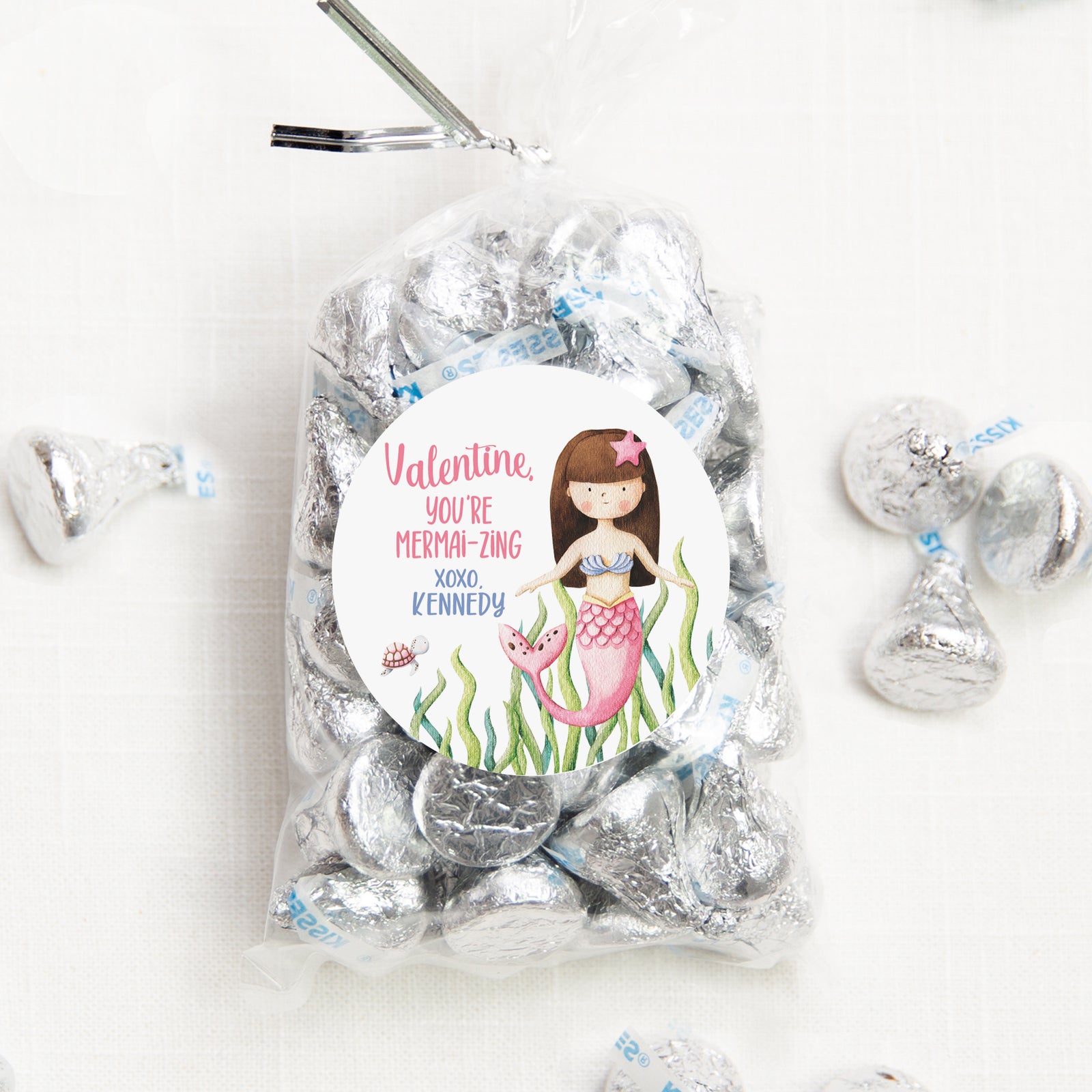 Personalized Valentine's Day stickers - We were mermaid to be friends - round 2.5" stickers - Matte finish