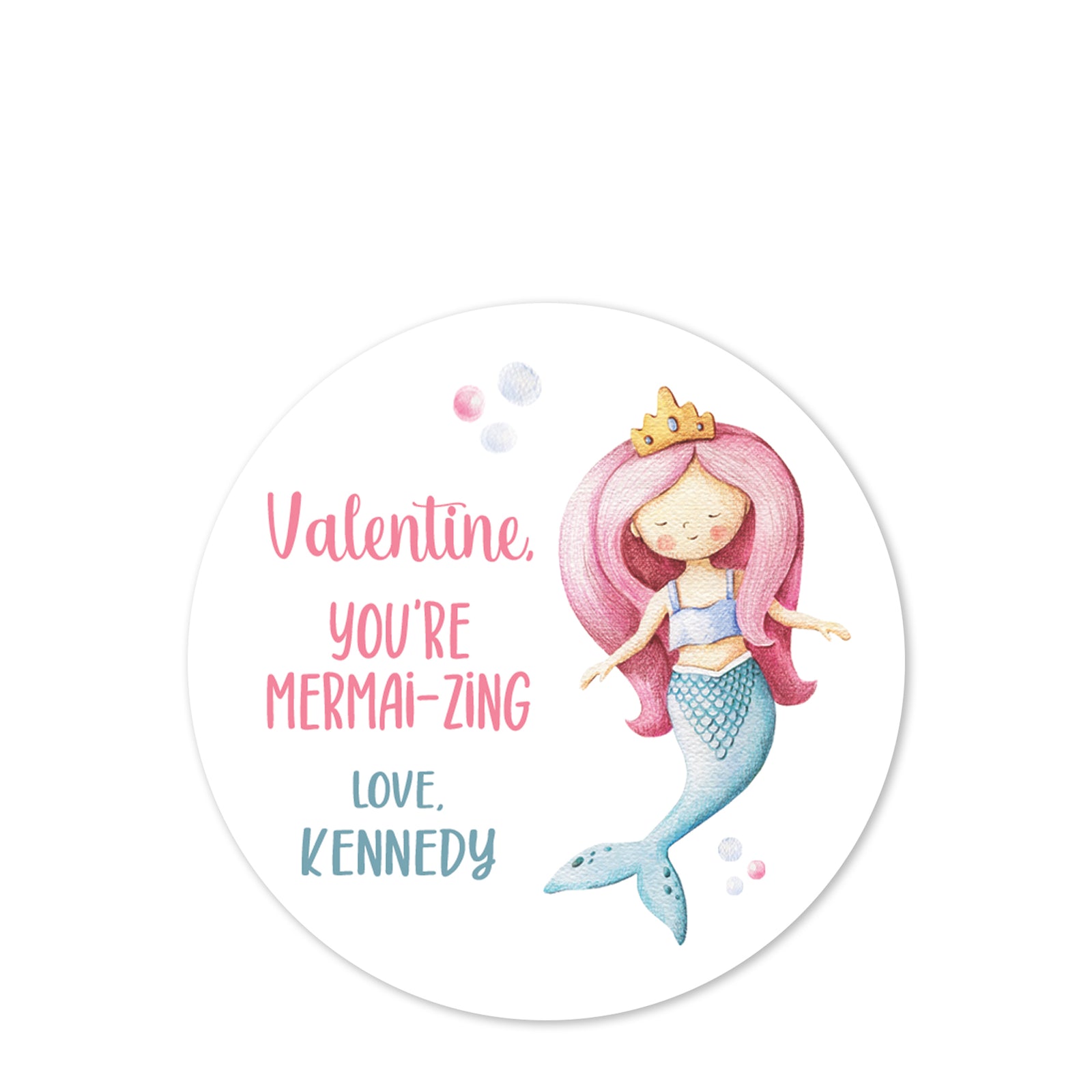 Personalized Valentine's Day stickers - We were mermaid to be friends - round 2.5" stickers - Matte finish