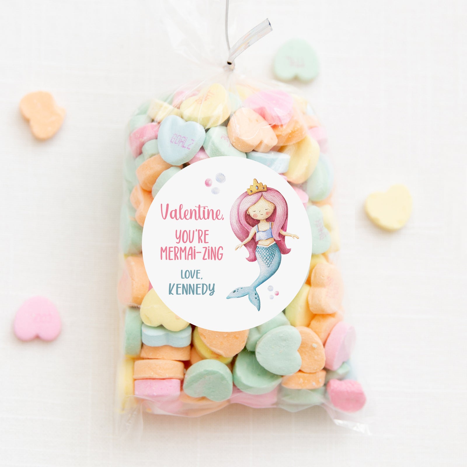 Personalized Valentine's Day stickers - We were mermaid to be friends - round 2.5" stickers - Matte finish