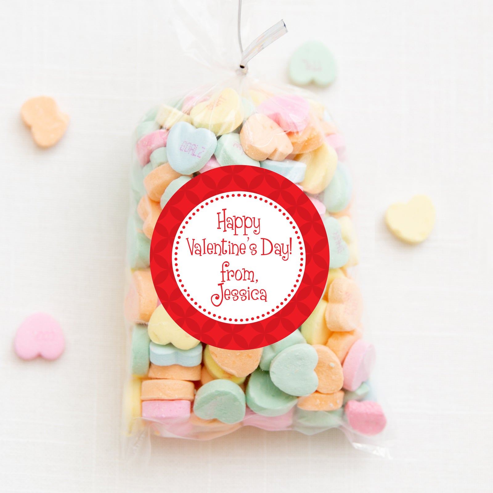 Kisses | round label for candy bags | classroom party | 2.5" Round Valentine's Day Sticker for candy bag | Classroom Party | Personalized stickers | PIPSY.COM