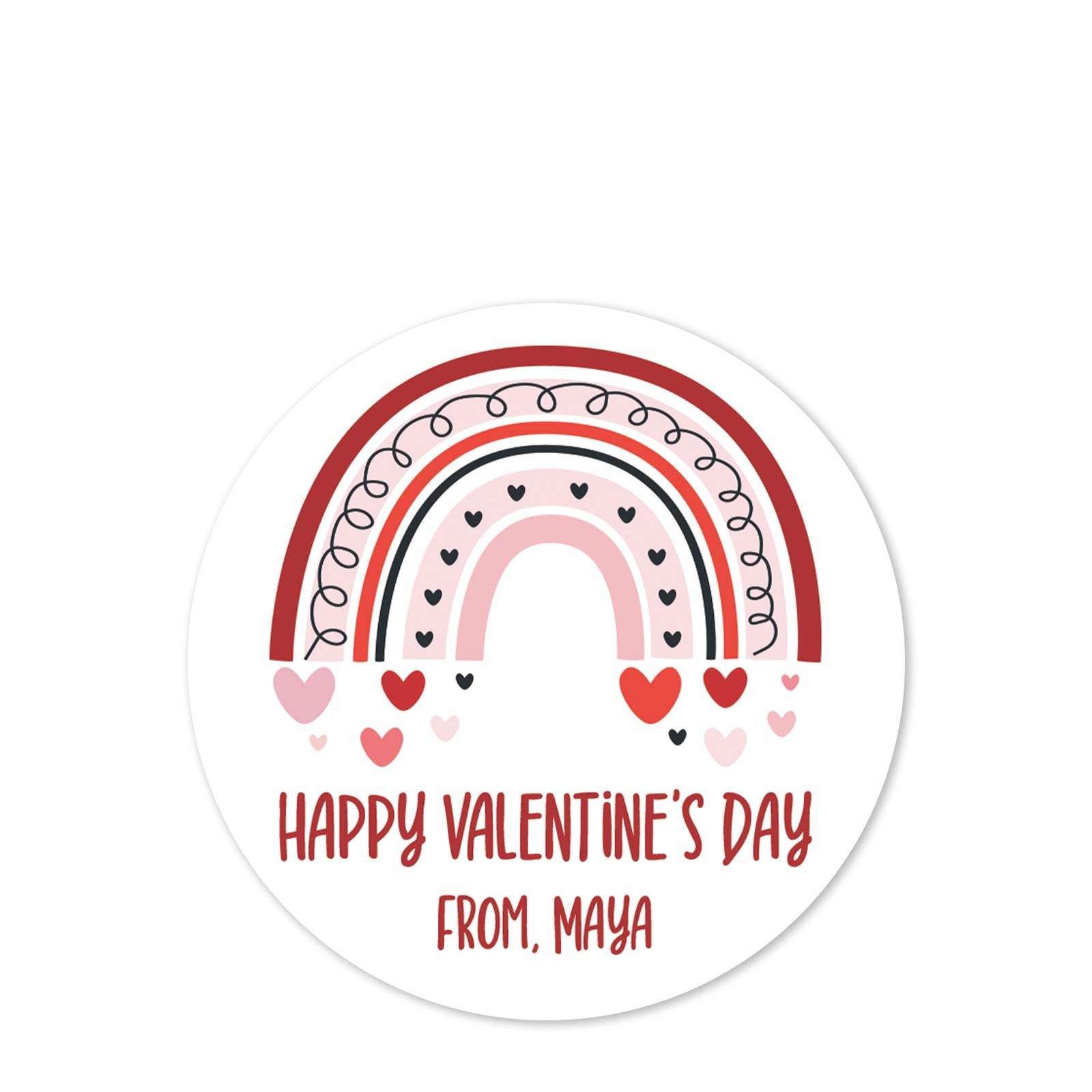 Personalized modern rainbow Valentine's Day stickers, a fun way to dress up your goodie bags for your school party, Pipsy.com