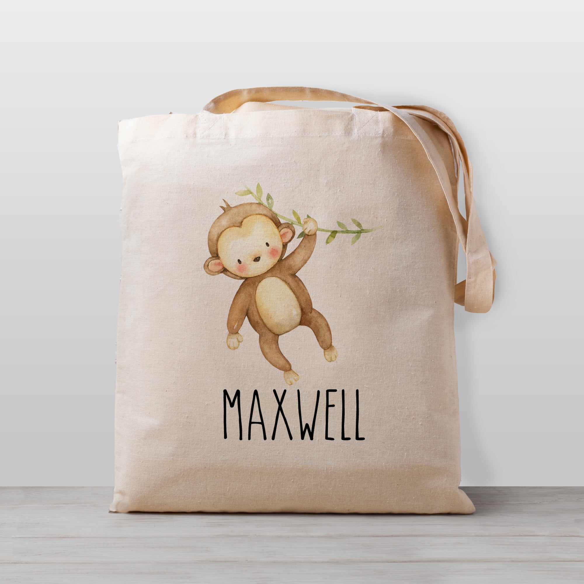 Monkey Personalized Kids Tote Bag, Natural 100% cotton canvas, Pipsy.com